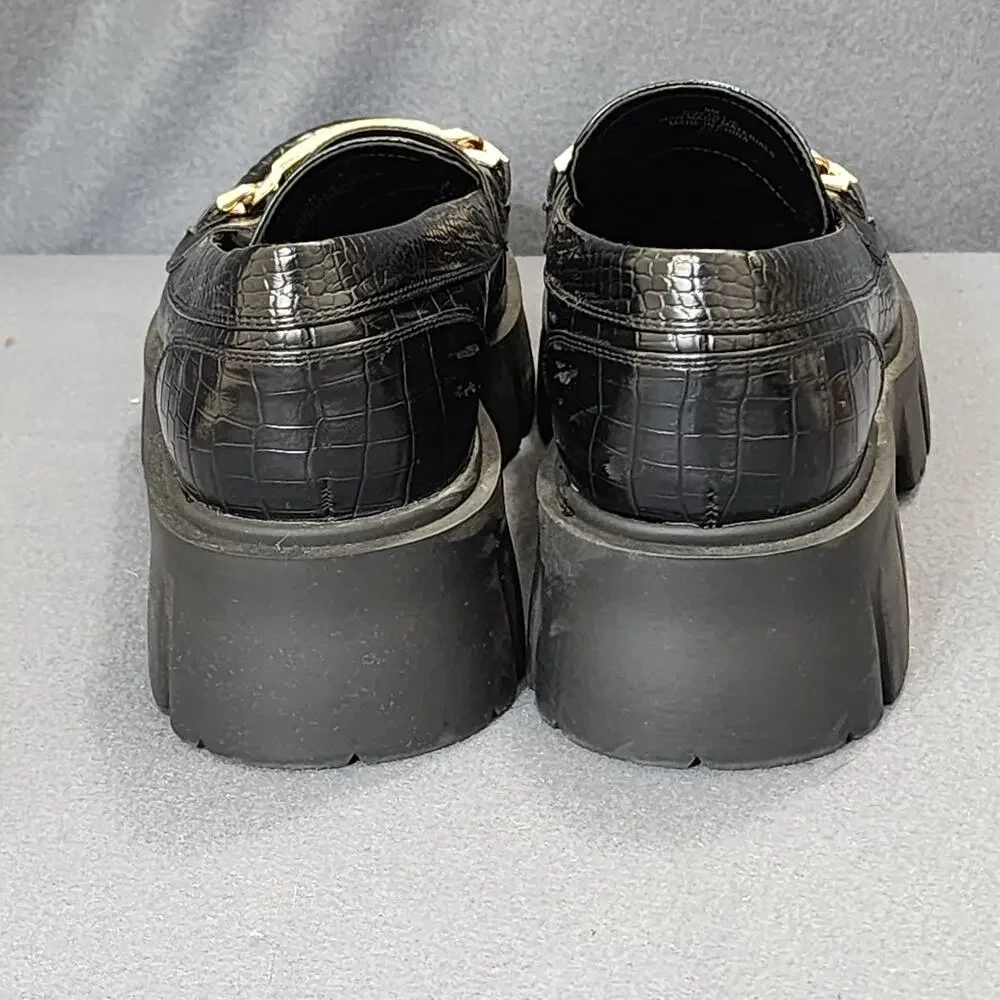 GBG Guess Womens Shoes 9M Black Gold GGCOLLIE Chunky Platform Loafers 90s Y2K
